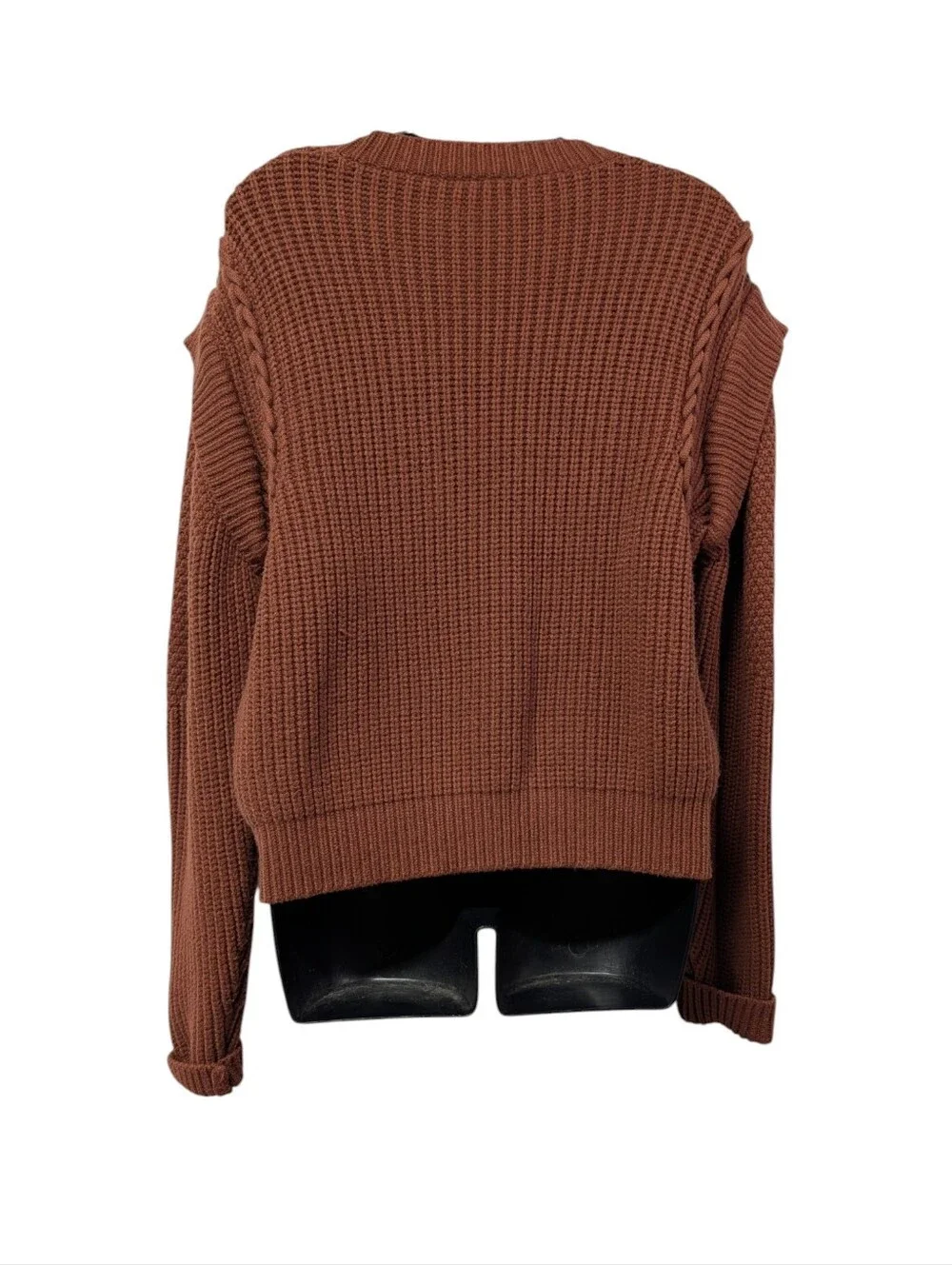 Willow + Root Womens Rust Cable Detail Waffle Knit Flatter Shoulder Sweater  L